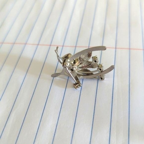 EUC Vintage Sterling Silver Pin Brooch Wishbone and Rhinestone - Picture 4 of 6